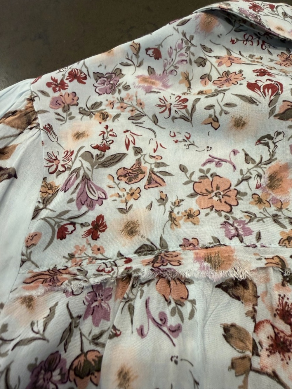 lovestitch White Floral Button-Front Blouse with Pink & Brown Floral Print - Picture 11 of 11